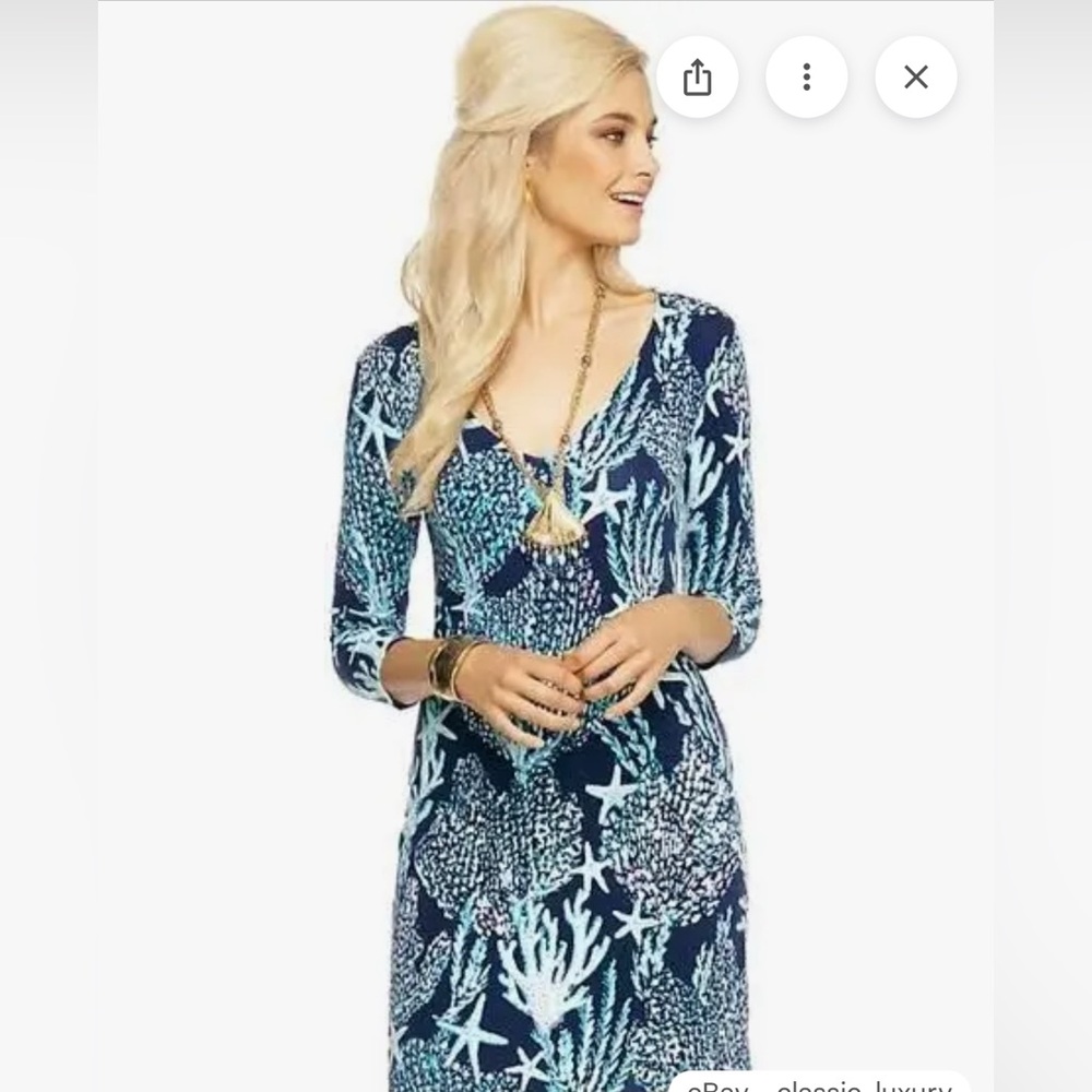 Lilly Pulitzer Clarke V Neck Navy Good Reef dress XL